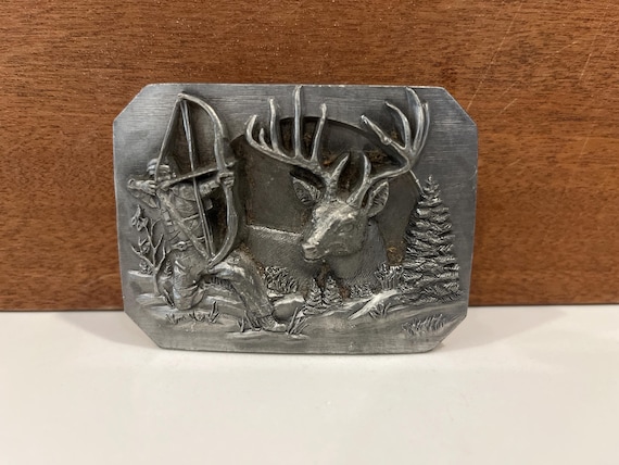 Vintage Deer Hunting Belt Buckle Selection with Handmade Leather Belt | USA Made Hunting Buckle | American Outdoor Accessories- Gift for him