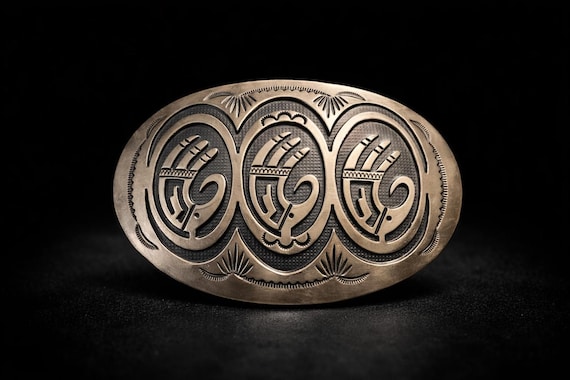 Signed Sterling Silver Belt Buckle – Handmade Hopi– Vintage Overlay – Hallmarked “A”, W/ English Bridle Belt
