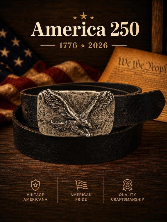 Vintage Flying Eagle Belt Buckle with Handcrafted Leather Belt | America 250 Americana