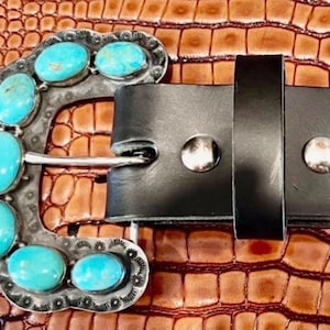 Southwestern Sterling Ranger B Turquoise Belt Buckle – Handmade Cowgirl Western Leather Belt image 6