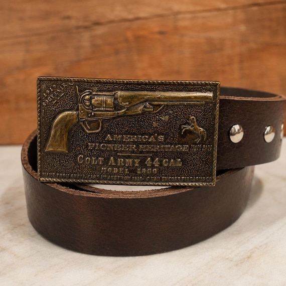 Vintage Colt Army .44 Cal Belt Buckle | America’s Pioneer Heritage Buckle | Western Cowboy Collector Buckle | Vintage Brass Tone Belt Buckle