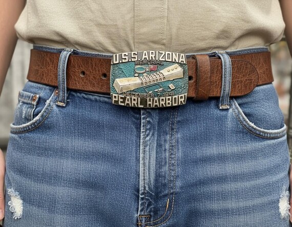 Vintage Belt Buckle USA Pearl Harbor, Optional Belt