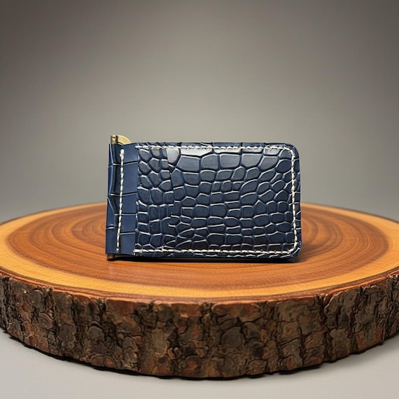 Blue Glazed Genuine Alligator Minimalist Wallet with Money Clip – Slim Front Pocket Carry