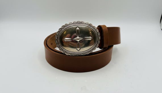 Vintage Southwestern Sterling Silver Belt Buckle, Optional Leather Belt