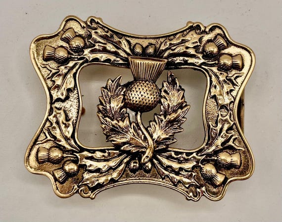 Handmade Scottish Thistle Belt Buckle by Richard Kaish,w/ Premium Leather Belt