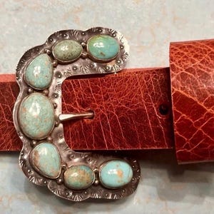 Southwestern Sterling Ranger B Turquoise Belt Buckle – Handmade Cowgirl Western Leather Belt image 8