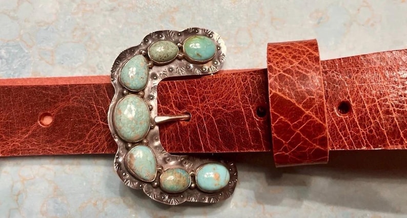 Southwestern Sterling Ranger B Turquoise Belt Buckle – Handmade Cowgirl Western Leather Belt image 8