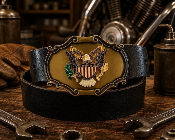 Vintage Harley-Davidson Eagle Belt Buckle - Raintree 1978, with Handmade Genuine Leather Belt | Authentic Motorcycle Biker Collector Buckle