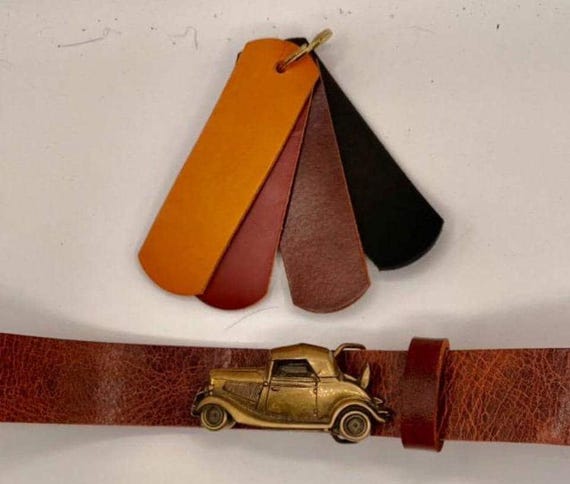 Ford Coupe Belt Buckle: Vintage Brass with Handmade Leather Belt