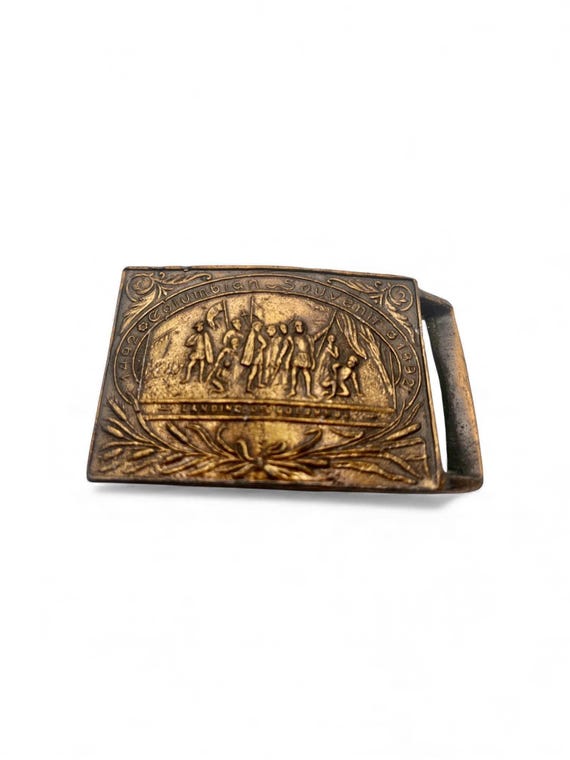 Vintage Belt Buckle "Columbian Souvenir 1892 Landing of Columbus", Solid Brass, Optional Belt