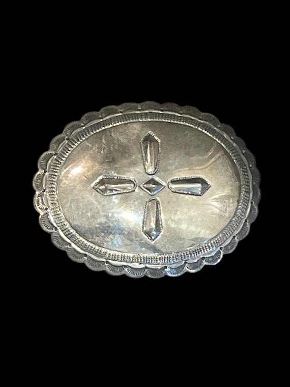 Signed T. Atsitty Sterling Silver Concho Belt Buckle – Southwestern Repousse Jewelry