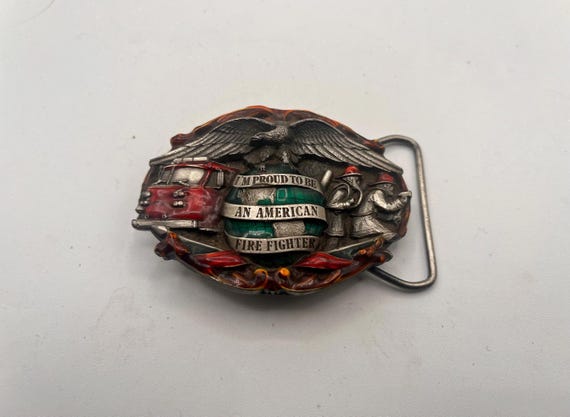 Vintage Belt Buckle- Proud to Be an American Firefighter, Optional Belt