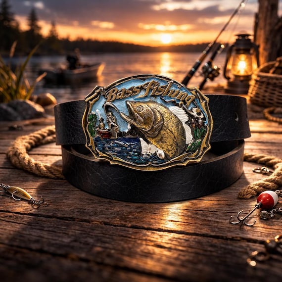 Vintage Fish Belt Buckle, Solid Brass | Custom Genuine Leather Belt | Nautical Fisherman Gift | Gift for Him