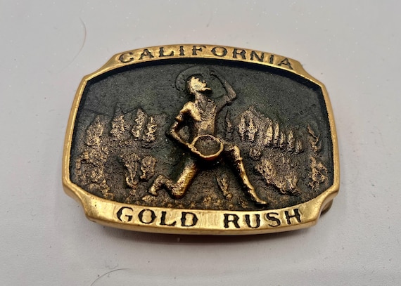 Vintage Belt Buckle, California Gold Rush, Solid Brass, Optional Belt
