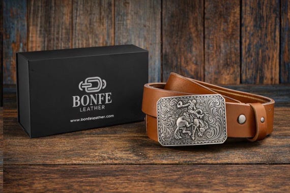 Equestrian Cowgirl Horse Belt Buckle with Custom Leather Belt - Rodeo Nashville Hamptons Classic