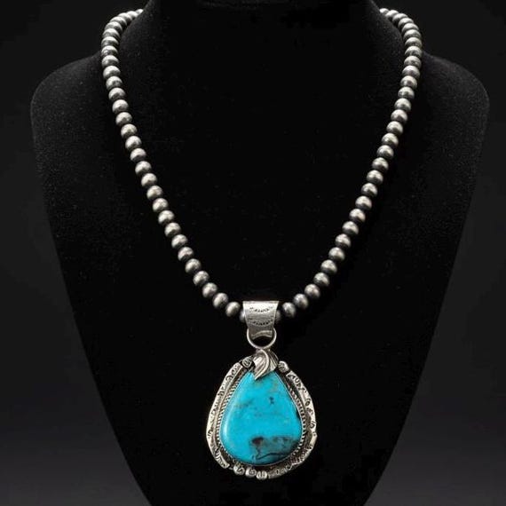 Turquoise Southwestern Pendant, Sterling Silver Necklace