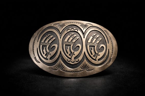 Signed Sterling Silver Belt Buckle – Handmade Southwestern– Vintage Overlay – Hallmarked “A”, Custom Belt Optional
