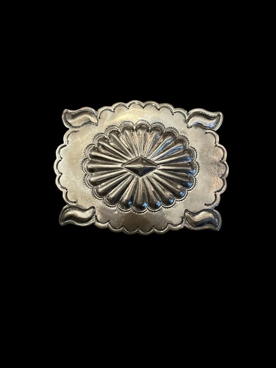 Vintage Southwestern Belt Buckle – Signed T. Atsitty – Sterling Silver Concho Buckle – Custom Genuine Leather Belt