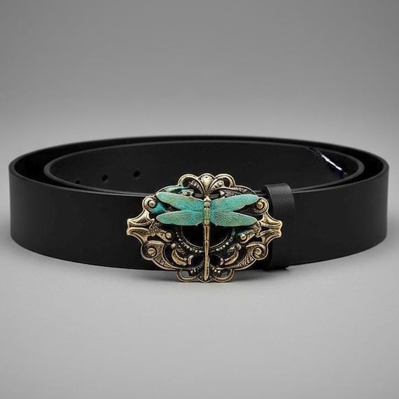 Nautical Dragonfly Belt Buckle - Custom Genuine Leather Belt | Maritime Gift Coastal Ocean Lover