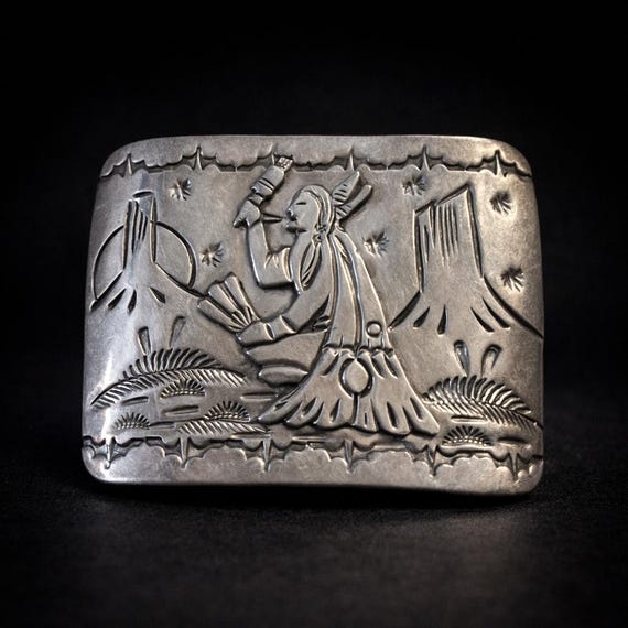 Vintage Southwestern Belt Buckle, Sterling Silver with Optional Leather Belt, Sterling Silver Belt Buckle – Signed