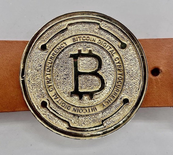 Bitcoin Belt Buckle: Handmade Brass with Leather Strap