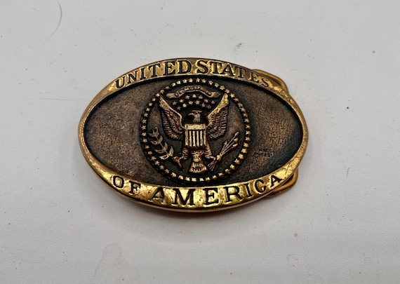 Vintage Belt Buckle, USA United States of America, Solid Brass, Optional Belt
