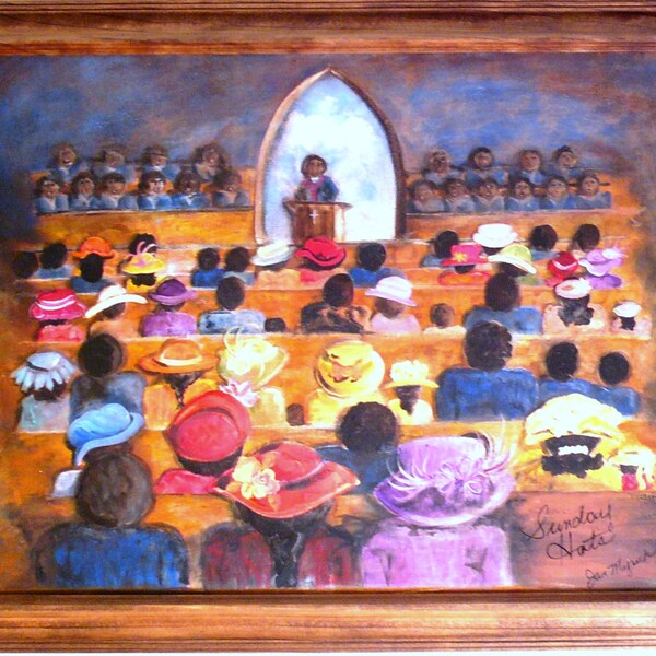Framed Art, Wall Art, Religious Art, Church Art, Folk Art Painting, Southern Art, Home Decor, Black Congregation, Black Subject Matter