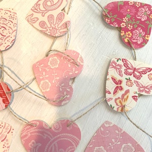 Pink Vintage Heart Garland, Pink Heart Garland, Heart bunting, Sale