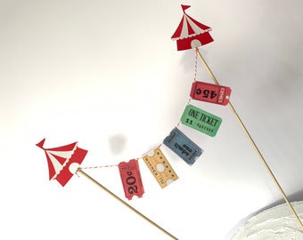 Circus Cake Banner: Carnival Ticket Bunting, Big Top, Mini Cake Topper