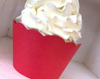 Red Cupcake Wrappers, Textured Finish Cardstock