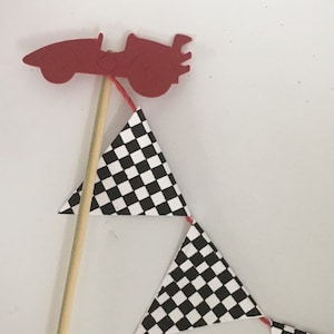 Race Car Theme Cake Topper, Black and White Check Racing Pennants, Race Car Cake Garland