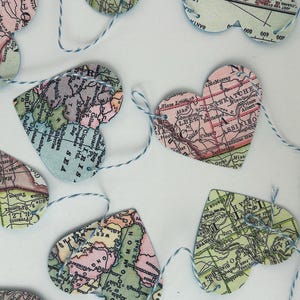 Vintage Map Heart Garland, Adventure, Travel Theme Banner