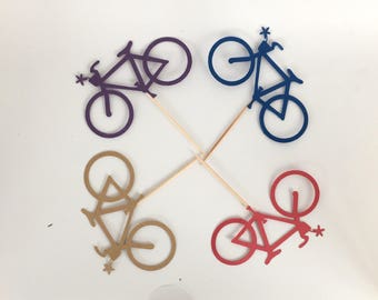 Bicycle Cupcake Toppers, Custom Colors, Plain or Glitter