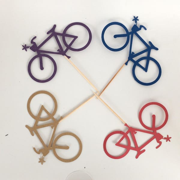 Bicycle Cupcake Toppers, Custom Colors, Plain or Glitter