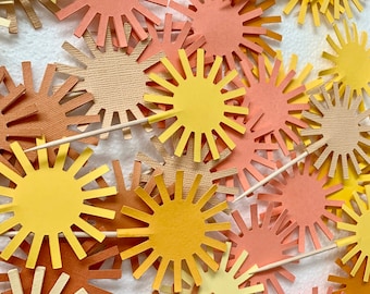 Sunshine Cupcake Toppers, Sunshine Birthday, Baby Shower, Custom Colors