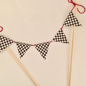 Race Car Theme Cake Topper, Black and White Check Racing Pennants, Race ...