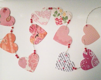 Mini Heart Garland, Vintage Pink Heart Garland