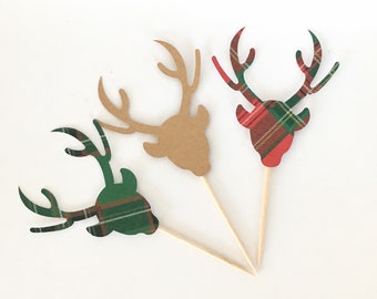 Custom Deer Cupcake Toppers, Oh Deer, Lumberjack, Woodland Theme Party