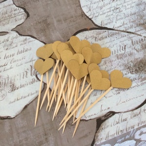 Gold or White Pearlescent Heart Cupcake Toppers Food Picks