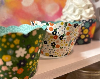 Wildflower Cupcake Wrappers, Spring Flowers, Floral bridal Shower, Sale