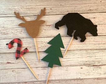 Lumberjack Cupcake Toppers, Camping, Adventure Theme, Custom Colors