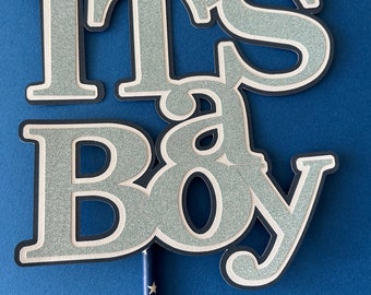 It's a Boy Cake Topper: Pearlescent & Glitter Baby Shower Decor