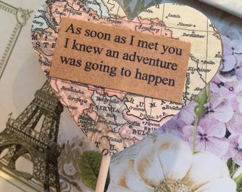 Custom Vintage Map Cupcake Toppers, Travel Theme
