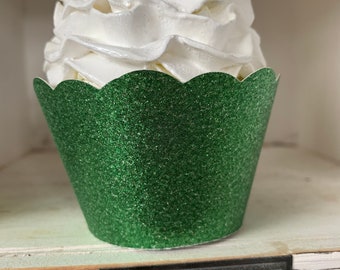 Green Glitter Cupcake Wrappers