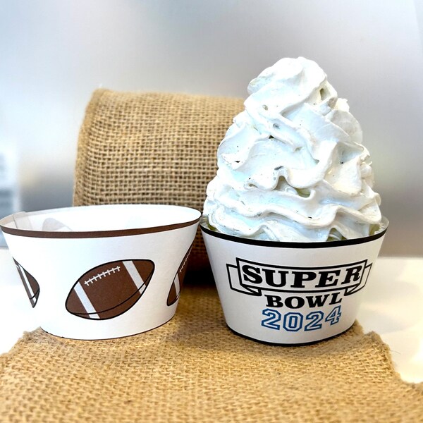 Printable Football Cupcake Wrappers, Super Bowl 2024