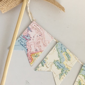 Vintage Map Cake Topper, Travel Theme Cake Garland, Wedding Cake Decor, Birthday. Shower
