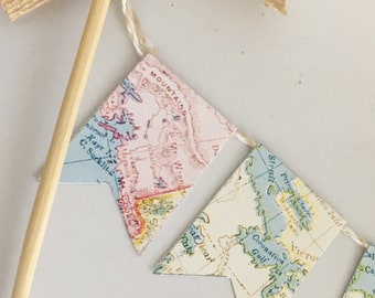 Vintage Map Cake Banner, Travel Theme Cake Garland, Wedding Cake Decor, Birthday. Shower