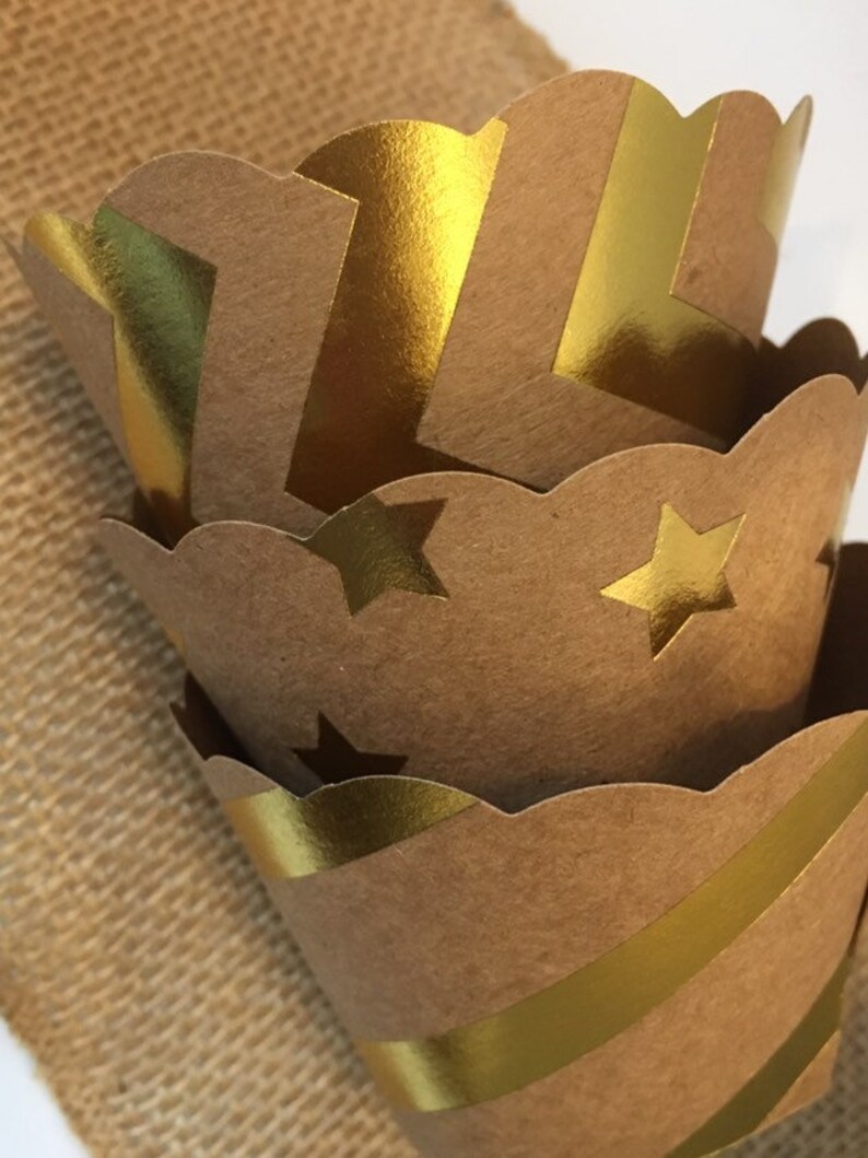 Gold Foil Kraft Cupcake Wrappers Weddings Showers Birthdays Etsy