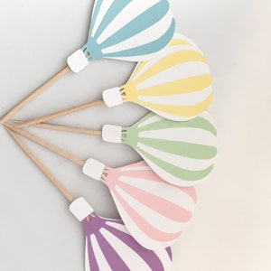 Hot Air Balloon Cupcake Toppers, Up Up and Away,  Custom Pastel Colors