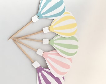 Hot Air Balloon Cupcake Toppers, Up Up and Away,  Custom Pastel Colors